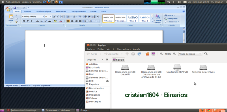 Microsoft Word 2007 corriendo en Ubuntu 10.10
